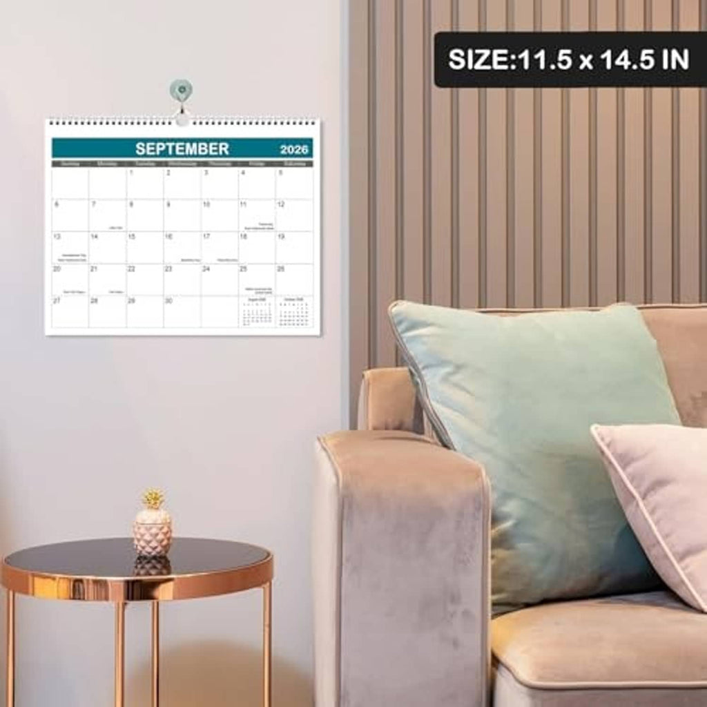 Wall-mounted spiral calendar showing September 2026 date grid; size 11.5 x 14.5 in.