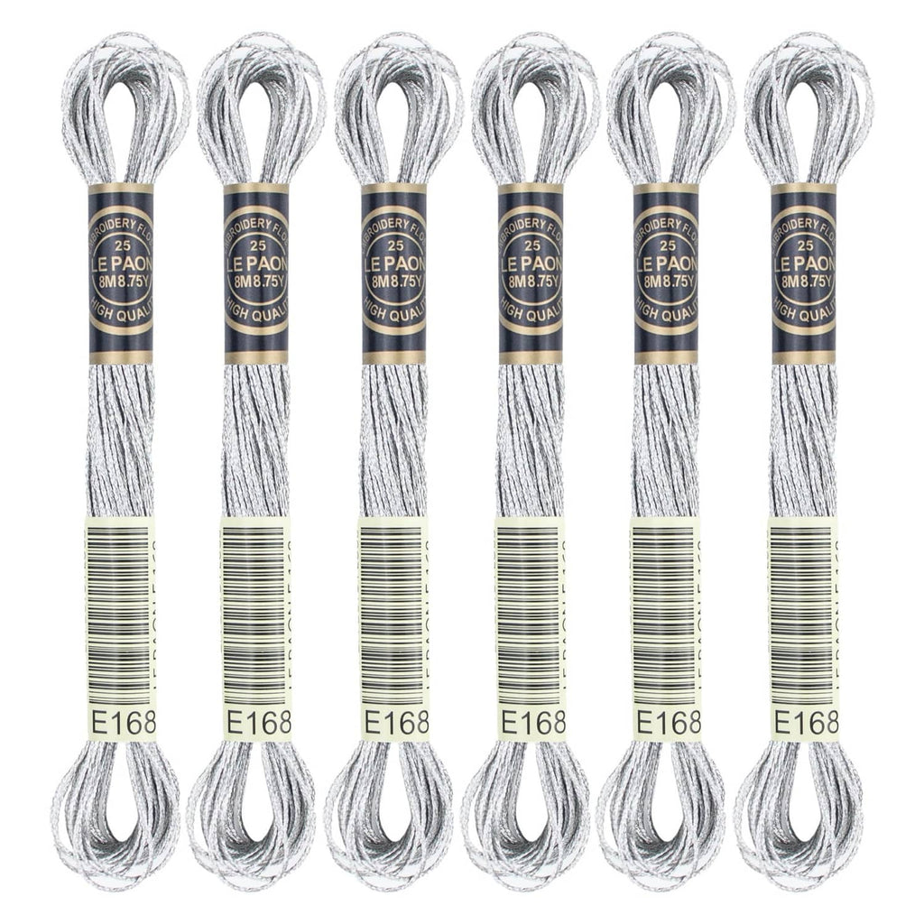 Metallic silver embroidery thread skeins, six-pack