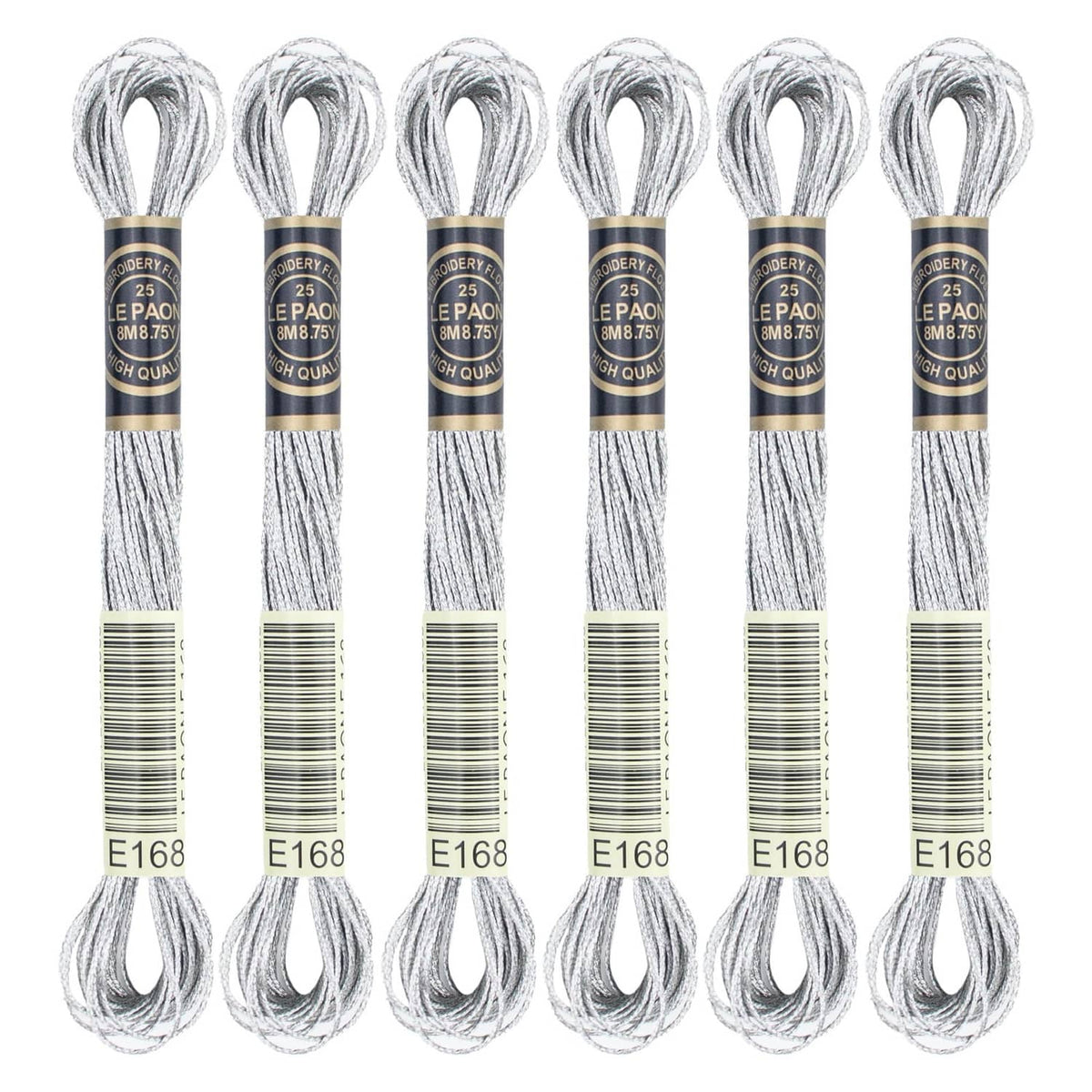 Metallic silver embroidery thread skeins, six-pack