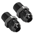 Black straight AN flare to 3/8 NPT male pipe fittings, pair, with ribbed threads