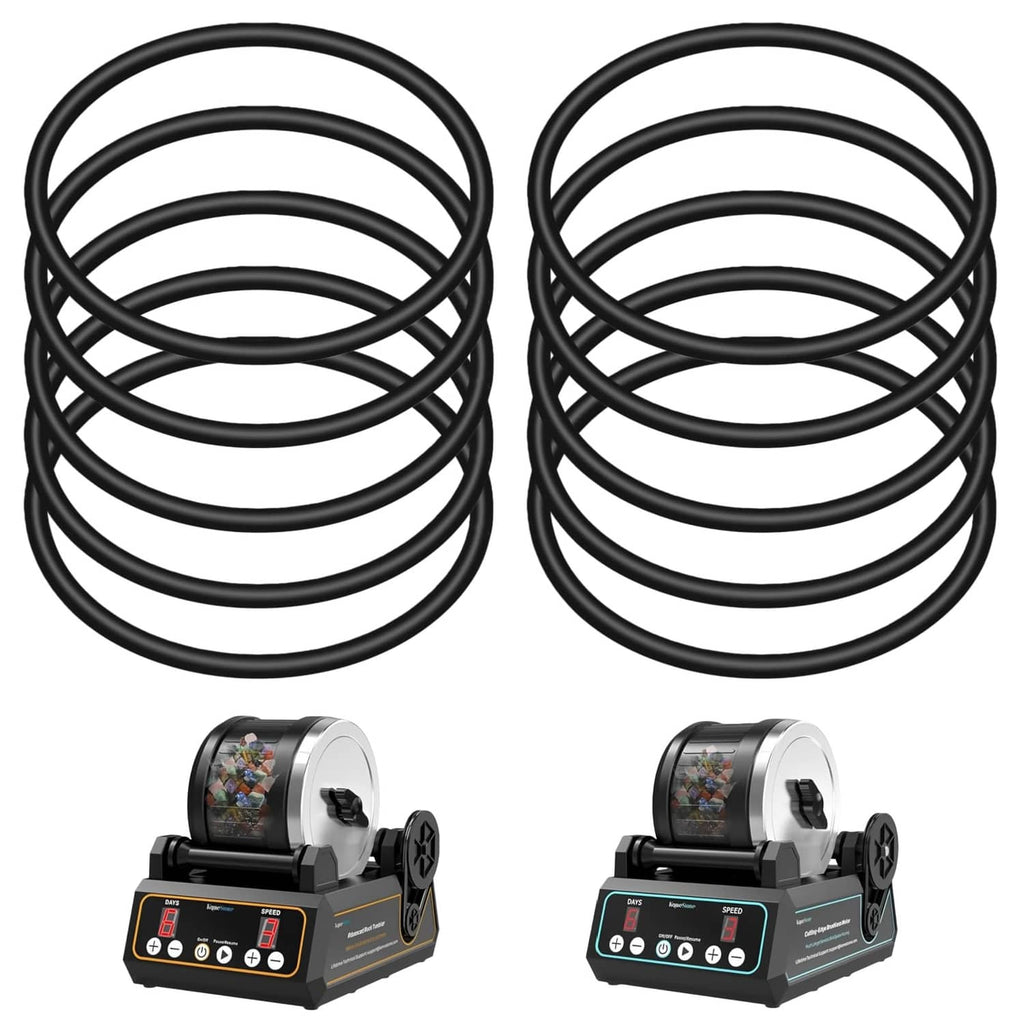 Rock tumbler replacement drive belt set, black coiled rubber rings