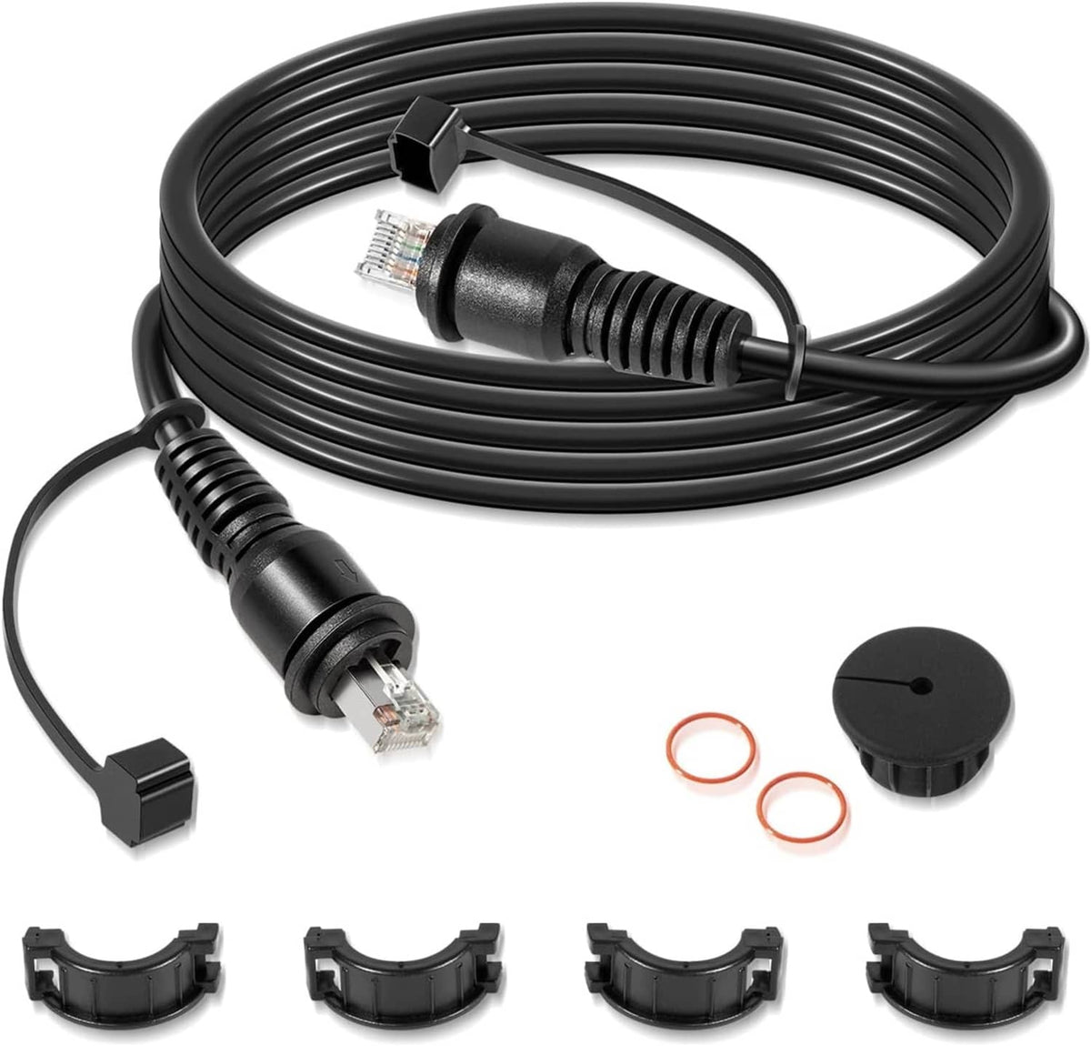 Black 10FT RJ45 Ethernet marine network cable with male connectors on both ends