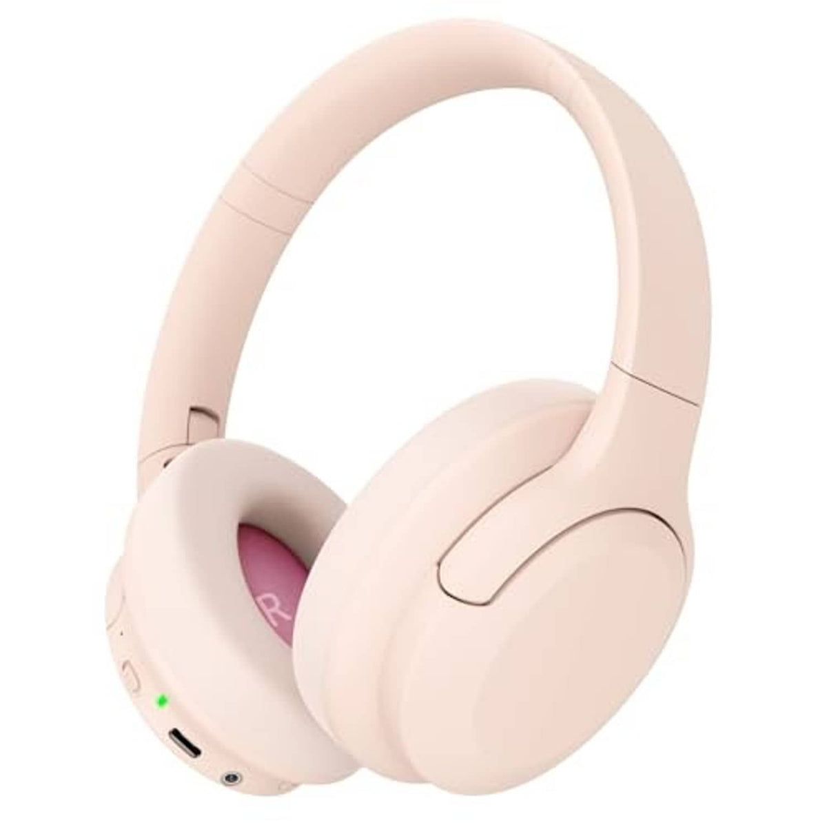 Wireless over-ear noise-cancelling headphones in light pink with cushioned earcups