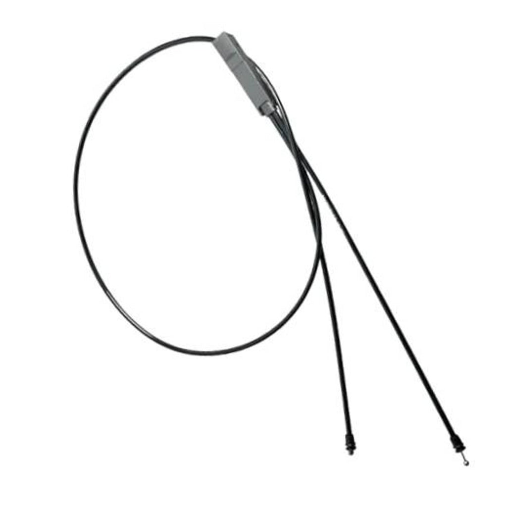 Black hood release cable with two metal-tipped ends and a gray connector sleeve