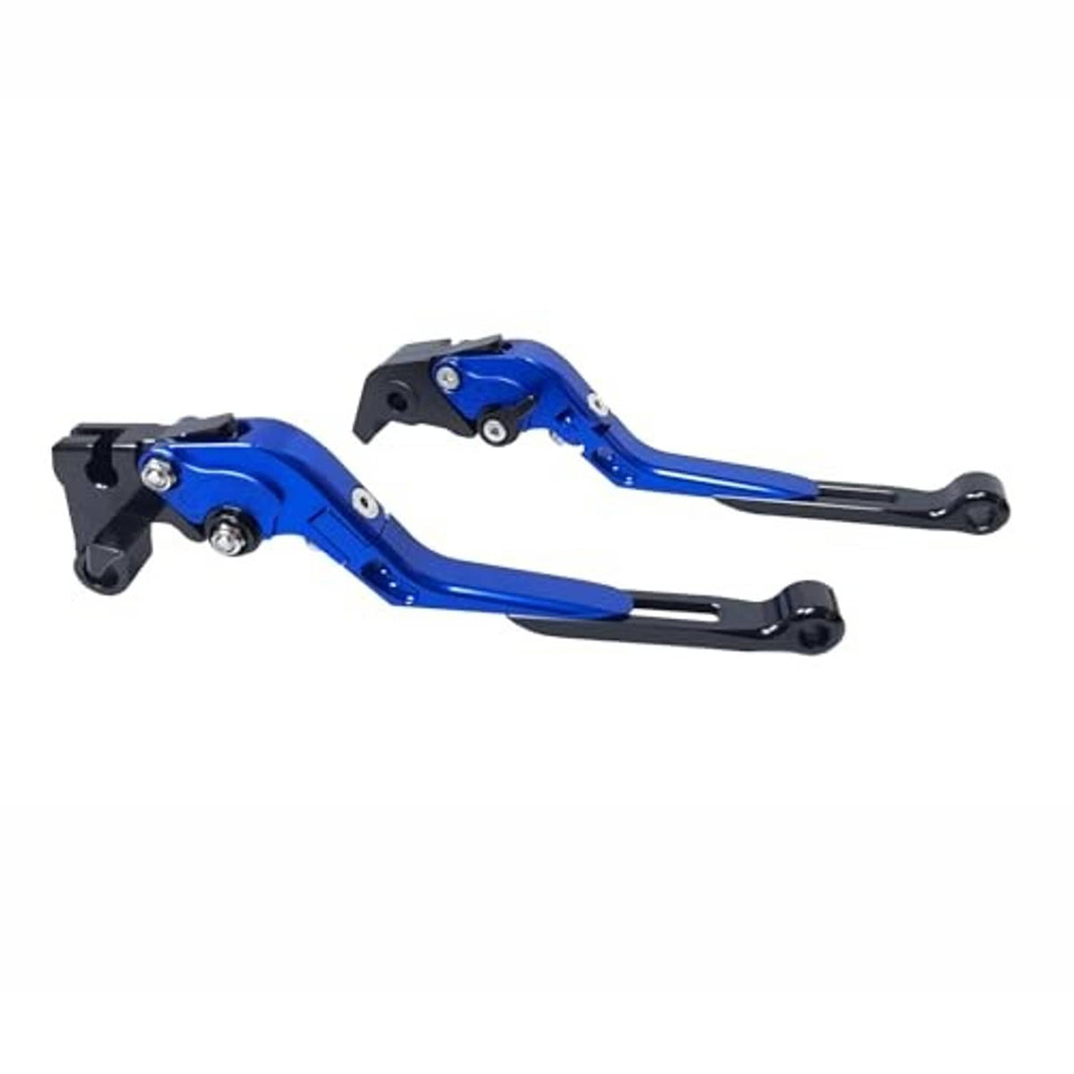 Blue and black brake/clutch lever set with long lever arms and black handles