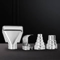 Metal heat gun nozzle attachments set: funnel, curved nozzle, and two cylindrical adapters