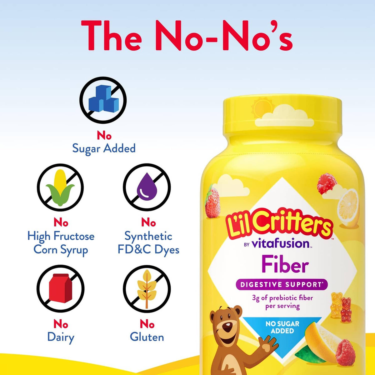 Kids fiber digestive support gummy bottle, no sugar added, 90 gummies