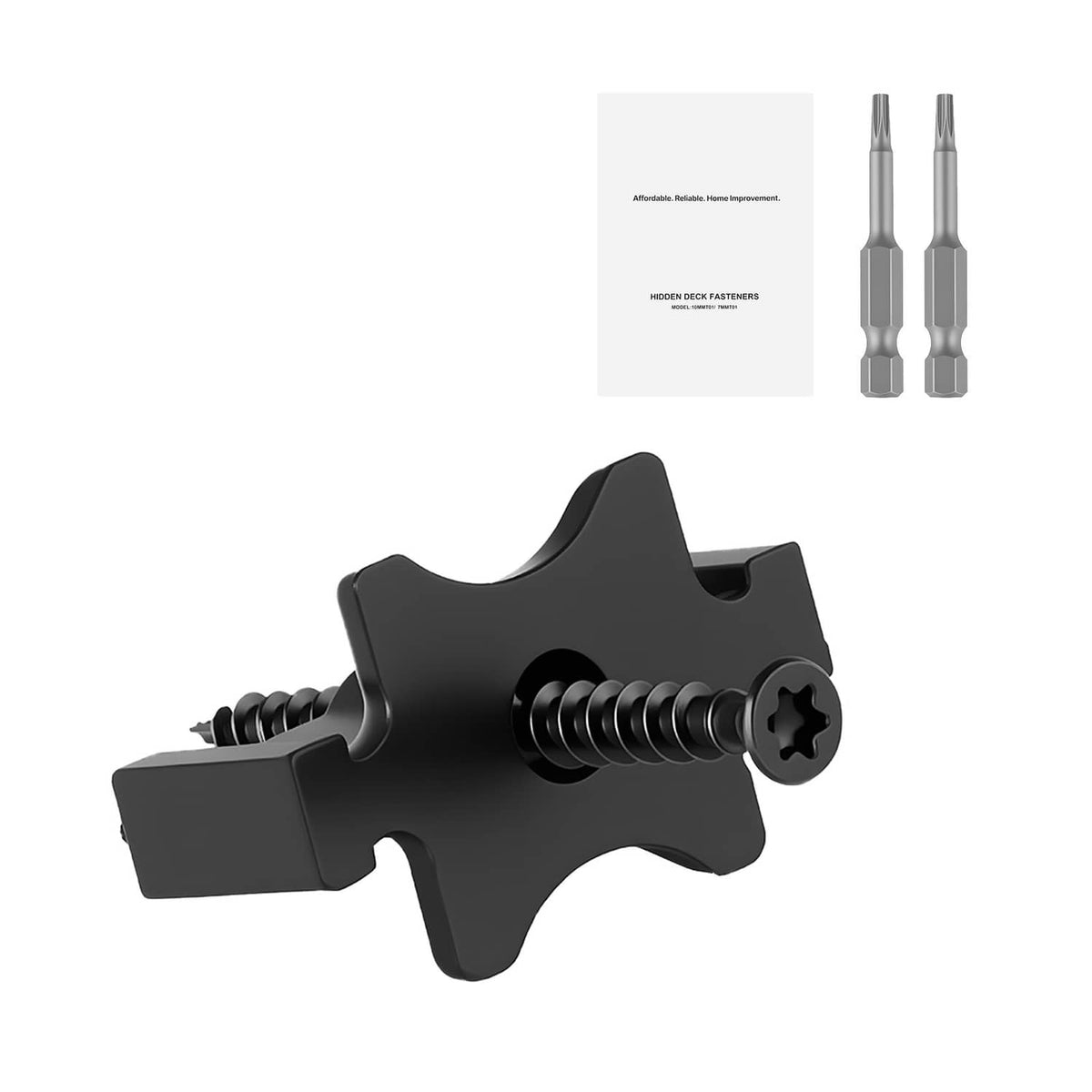 Black hidden deck fastener clip with pre-installed screw