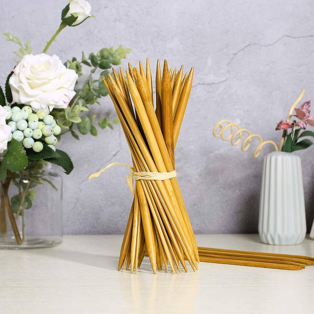 Bamboo double-pointed knitting needles bundle, natural wood color with ties