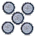 Five round 12V LED surface-mount dome lights with chrome trim ring, blue lens