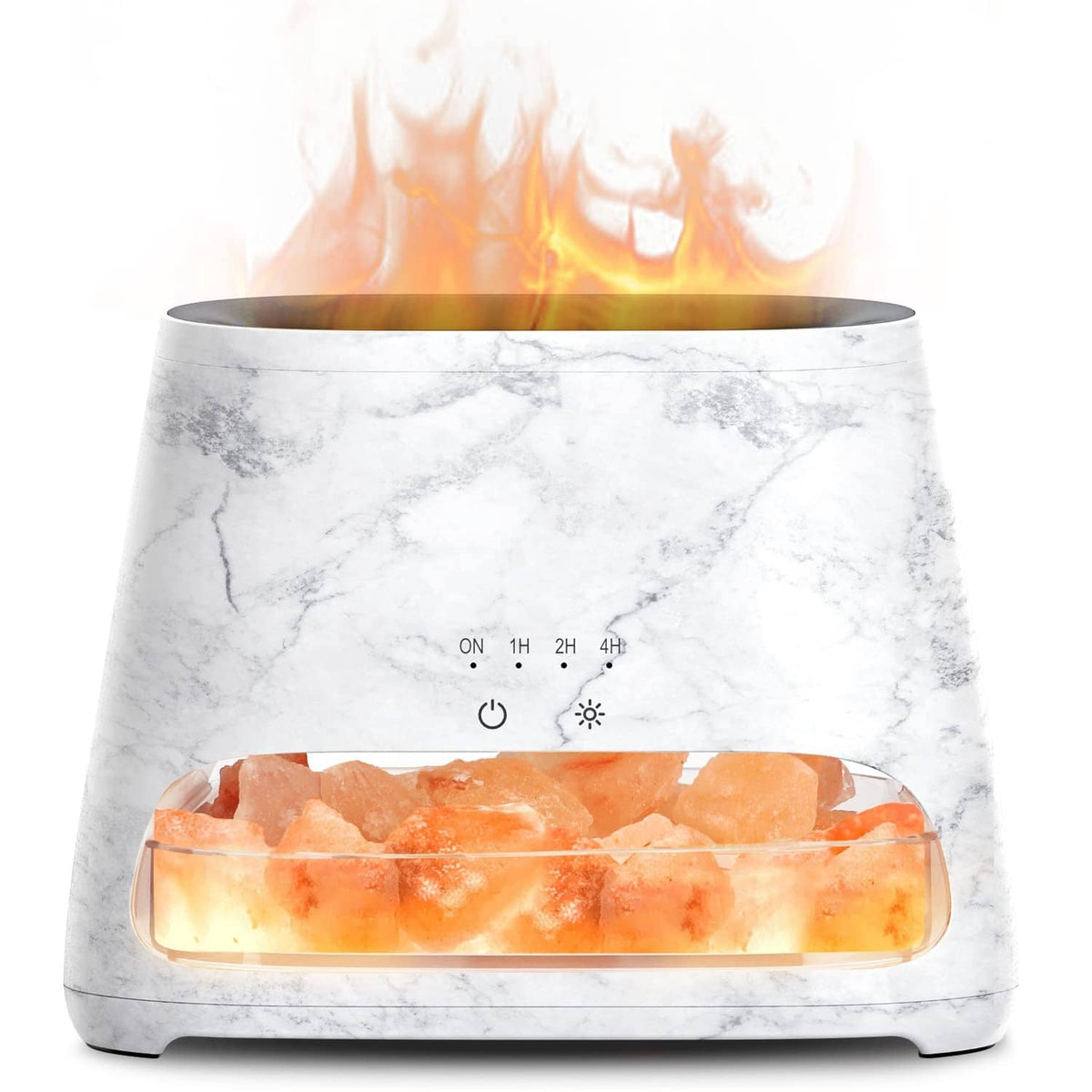 Marble-pattern salt lamp diffuser with warm flame-style glow and touch controls
