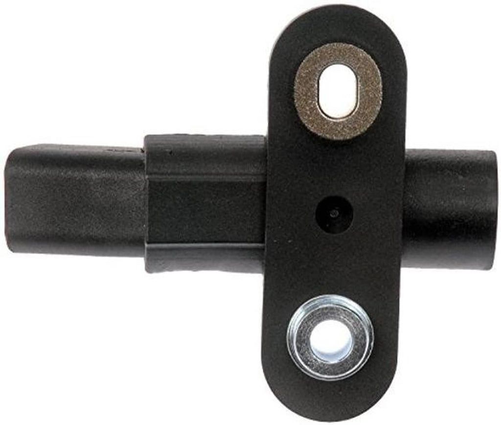 Engine crankshaft position sensor side view, black body with mounting tab and metal bolt