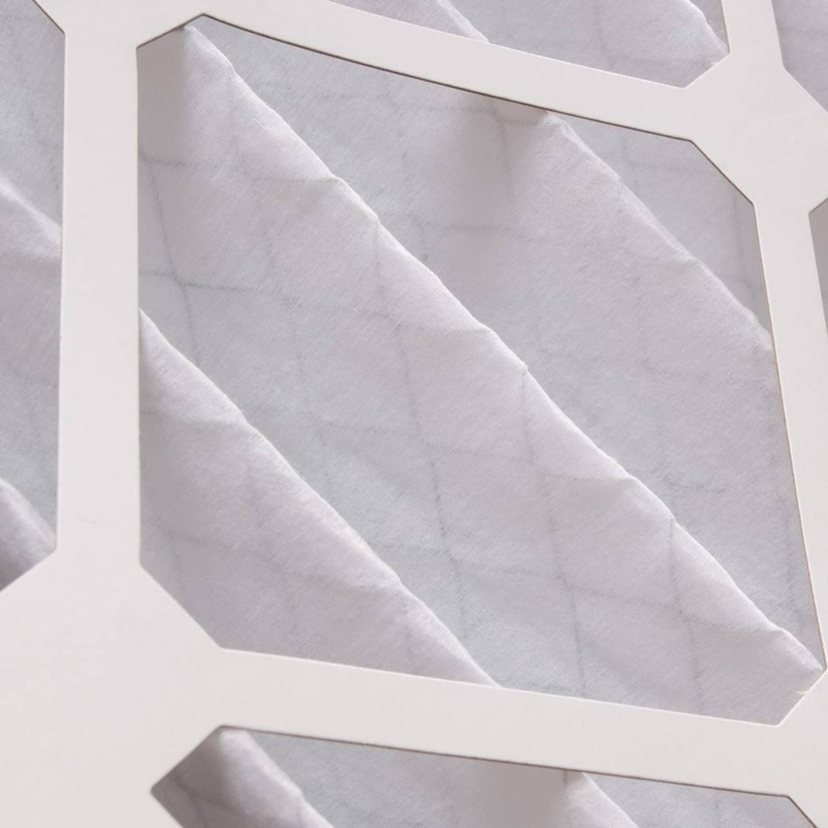 Pleated white air filter corner with paper frame and dense filter media