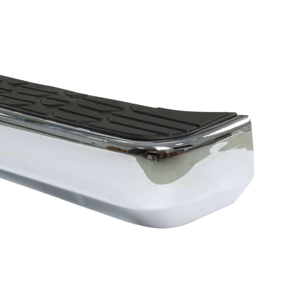 Rear step bumper face bar, chrome with black textured step pads
