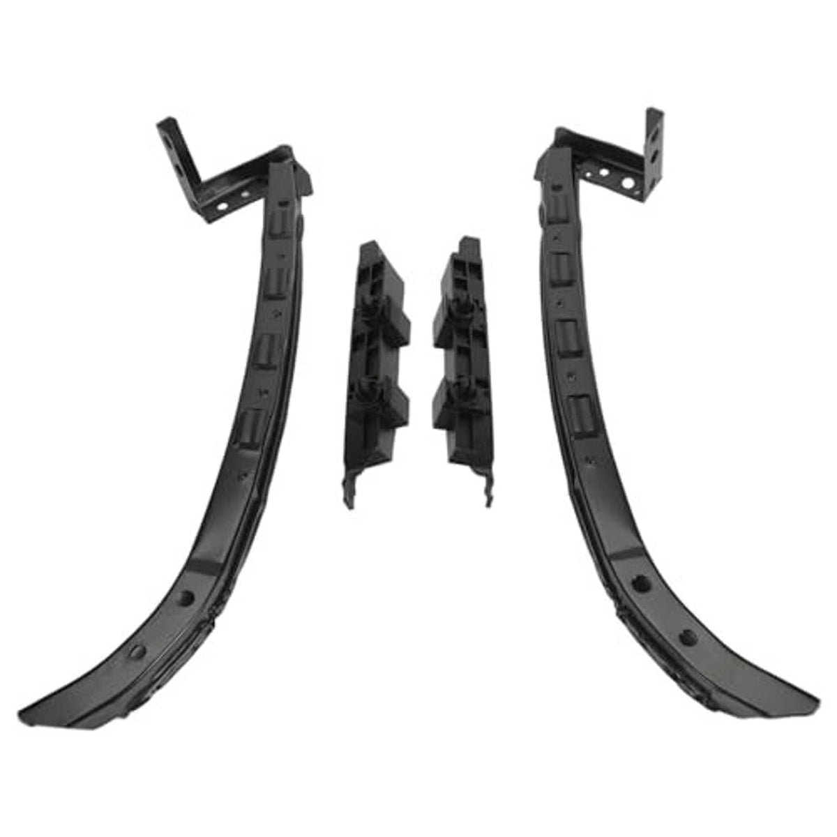 Black front bumper bracket mount retainer set with curved support bars and mounting clips