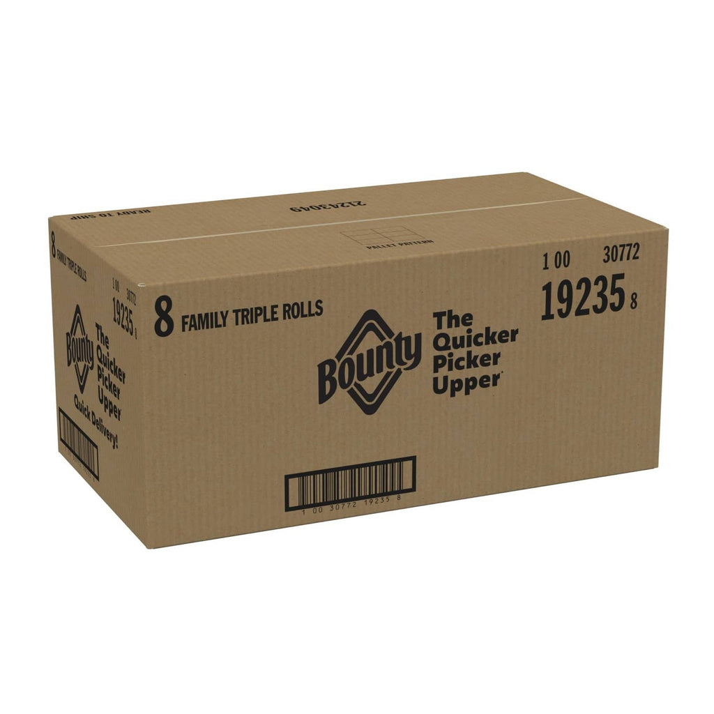 Bounty QuickSize paper towel 8-family triple rolls box in brown cardboard