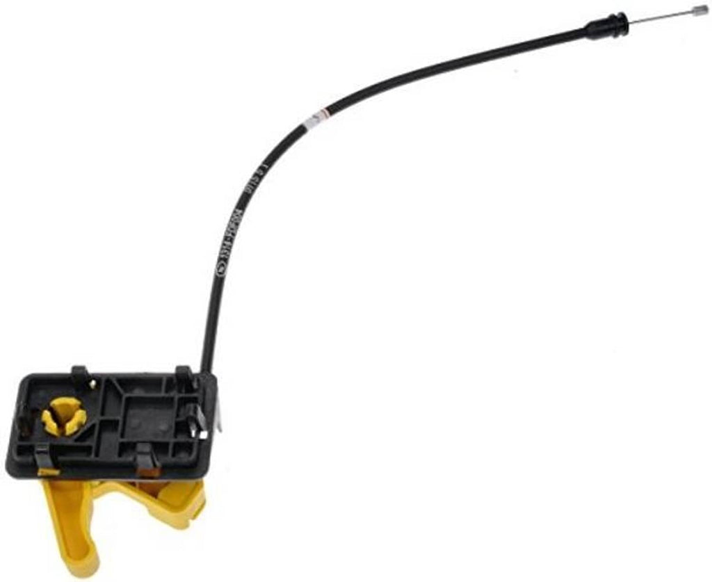 Front hood release cable handle with open black connector housing and yellow latch