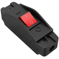 Inline rocker cord switch with red I/O indicator and black housing, heavy-duty rating.