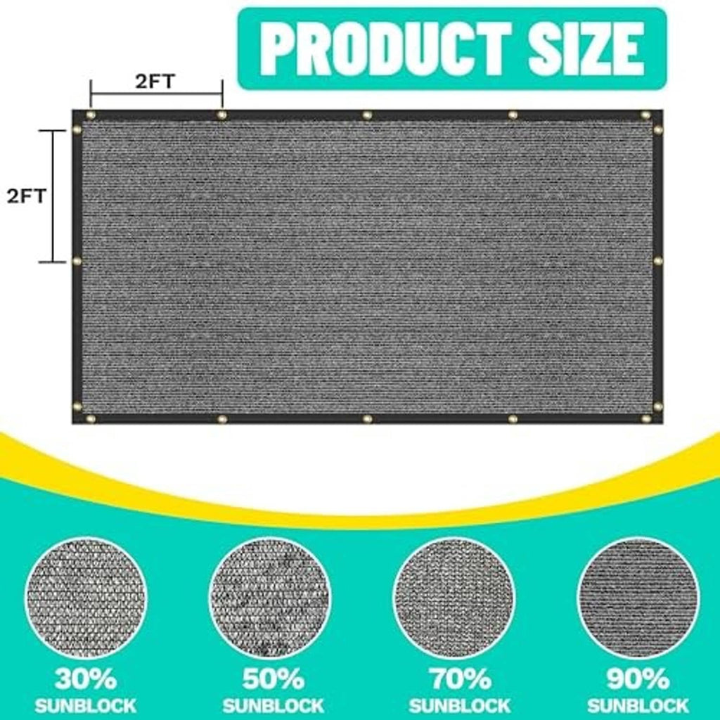 Rectangular black shade cloth tarp panel with metal grommets on all four corners