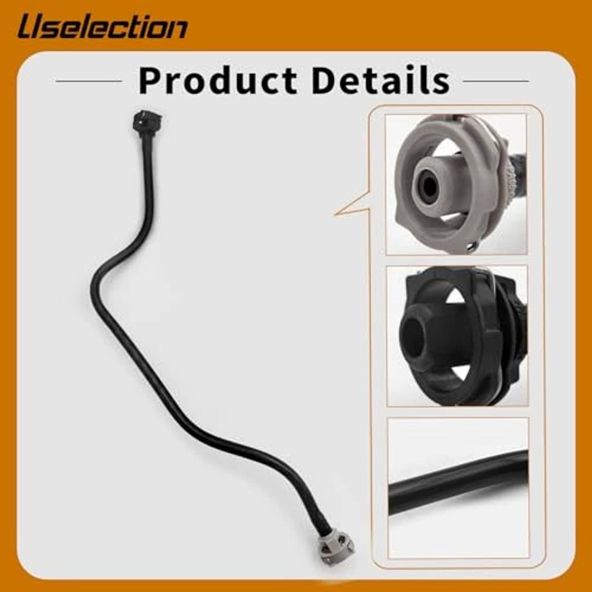 Black coolant overflow hose with mounting flange and round connector port detail