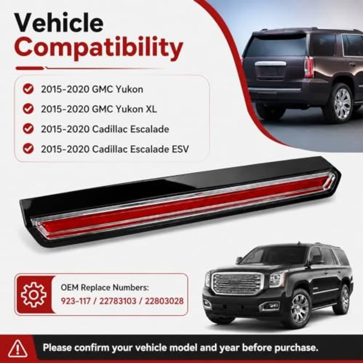 LED 3rd brake light bar with red lens and black housing, side view