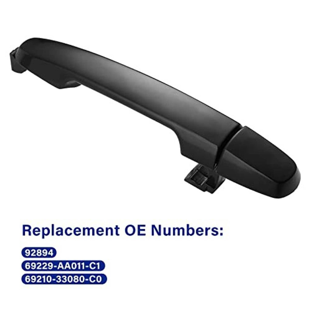 Single exterior door handle with curved grip and end section; dark black finish.