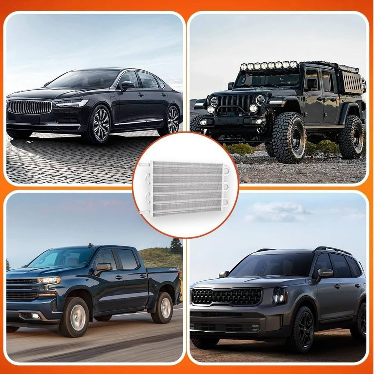 Oil cooler radiator heat exchanger kit highlighted for multiple vehicle models