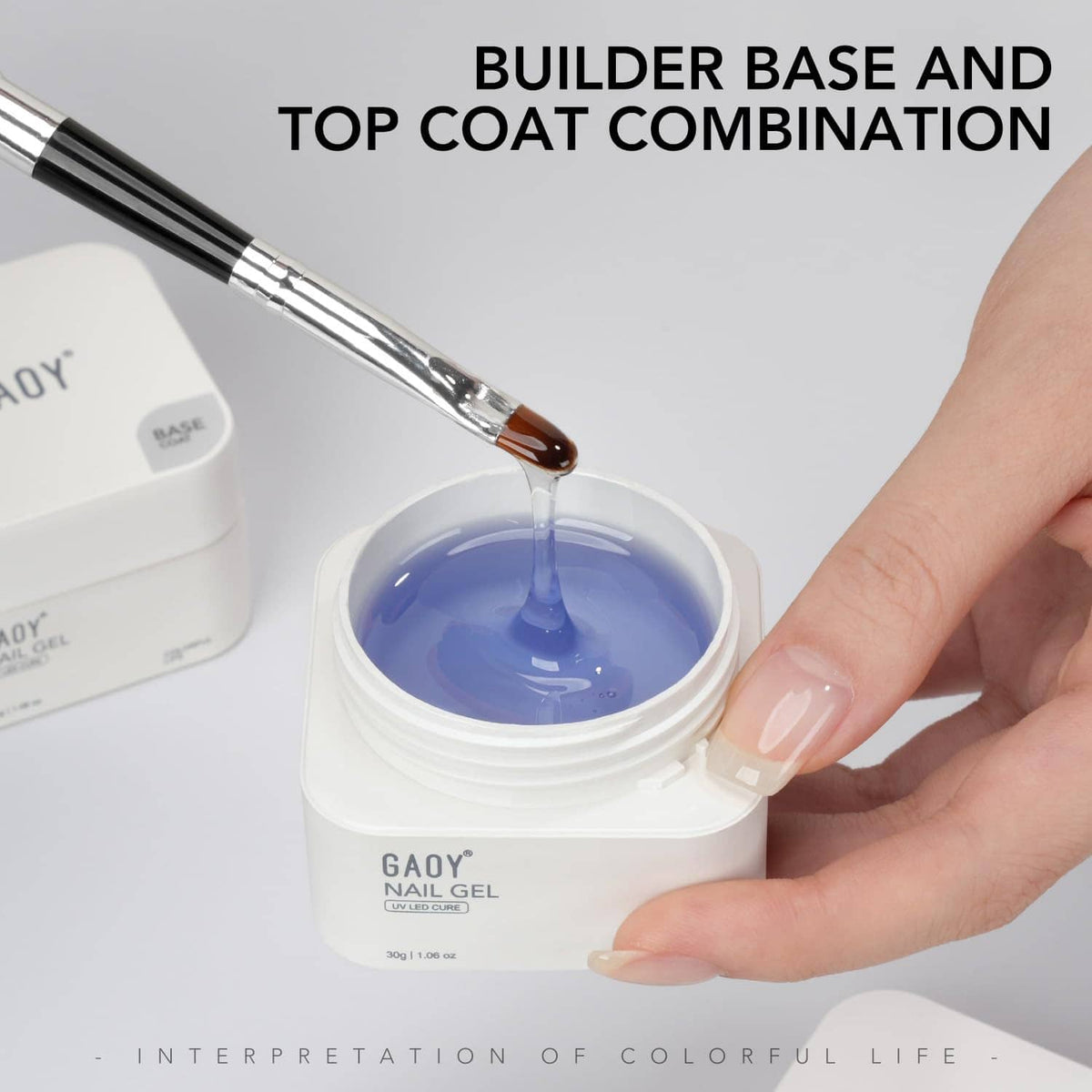 Builder base and top coat combo set with white jar, blue gel, and brush