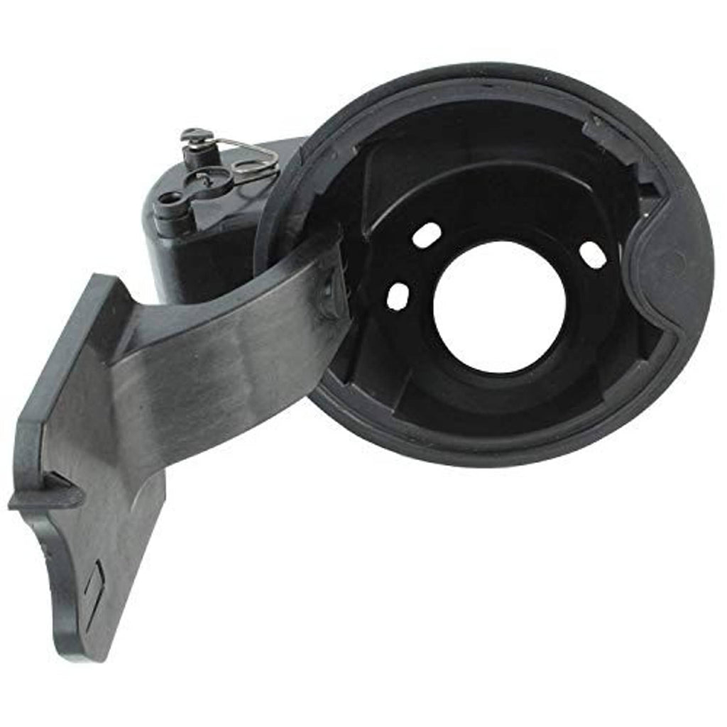 Fuel filler door housing pocket assembly, gray bracket with black circular mounting ring