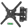 Black full-motion TV wall mount bracket with swing arms and mounting plate