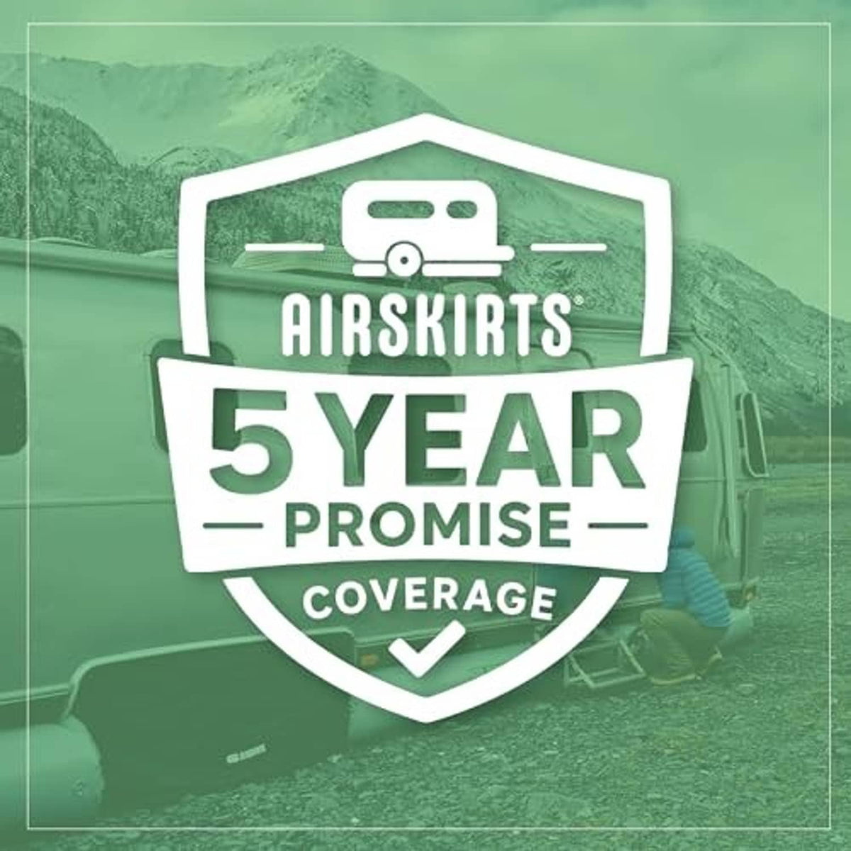 AIRS KIRTS 5-year promise coverage badge for tire covers