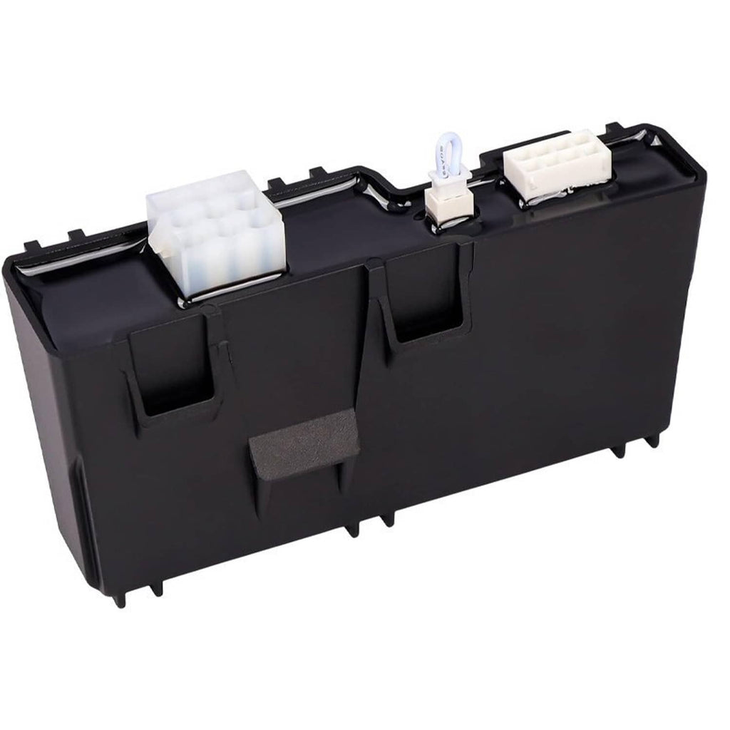 Black power control module with two white multi-pin connectors and wiring clips