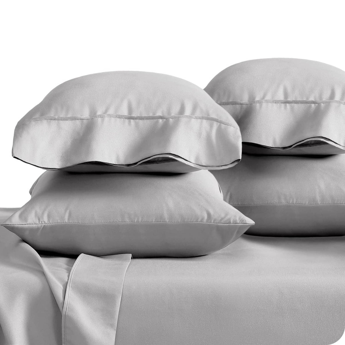 Light gray microfiber queen pillowcases, set of 4 with smooth envelope edges