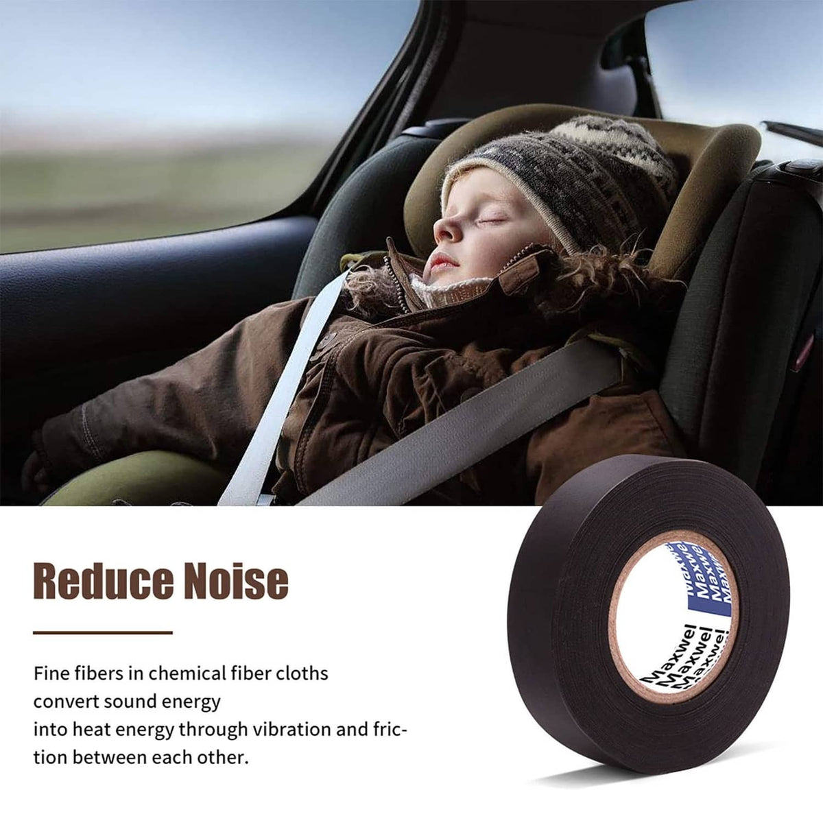 Black automotive wiring cloth tape roll