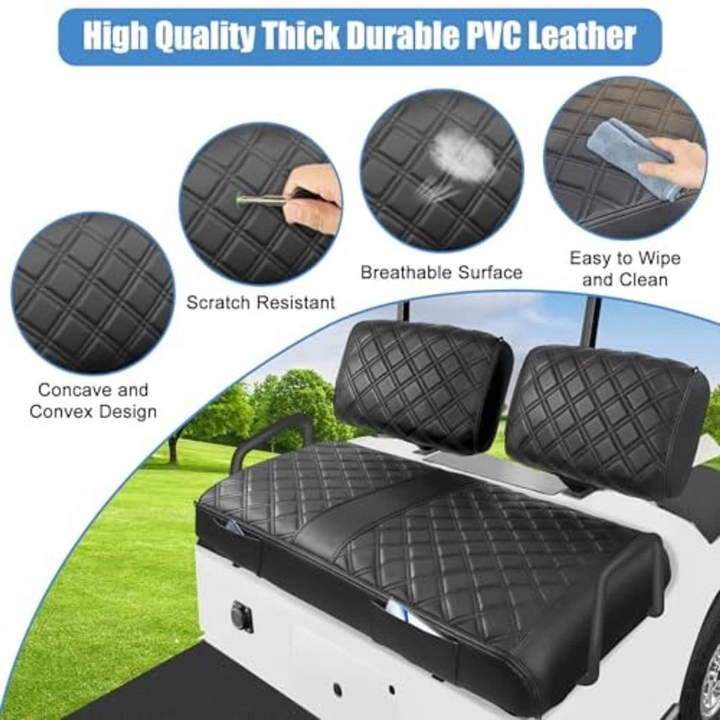 Black quilted PVC leather seat cover set with diamond pattern and easy-clean design