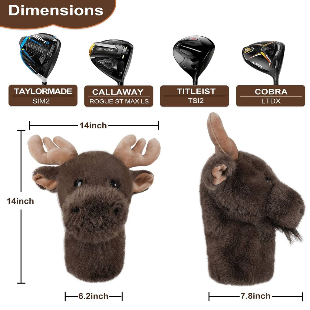 Moose plush golf driver headcover in brown; approx 14 in height