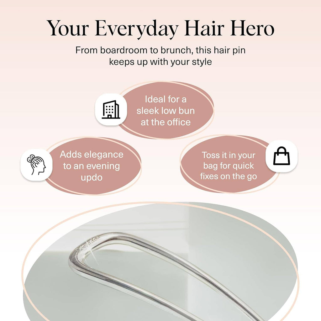 Silver metal French hair pin close-up on packaging card