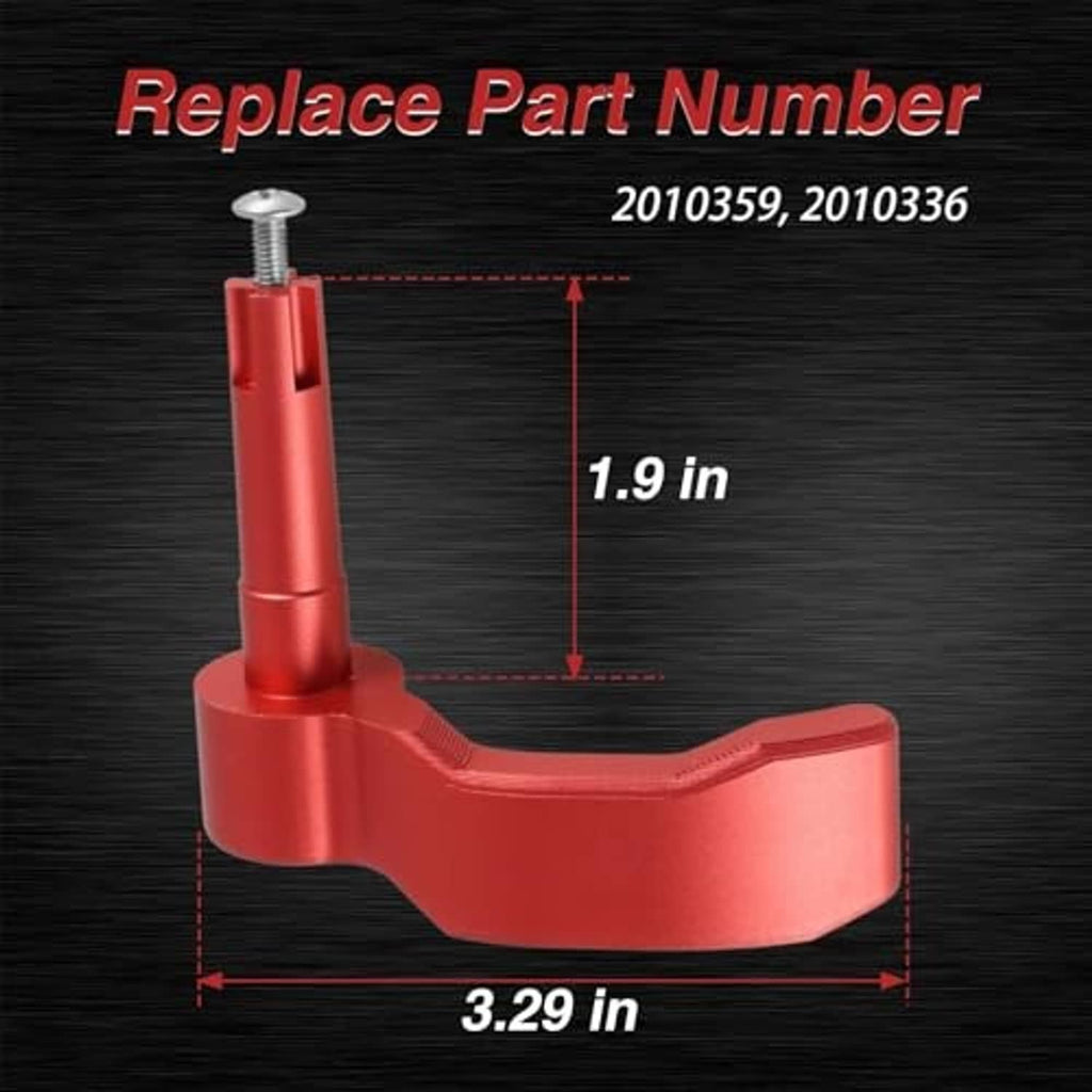 Red aluminum thumb throttle lever with mounting screw and curved lever