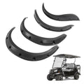 Black golf cart fender flare set with multiple curved panels and mounting brackets