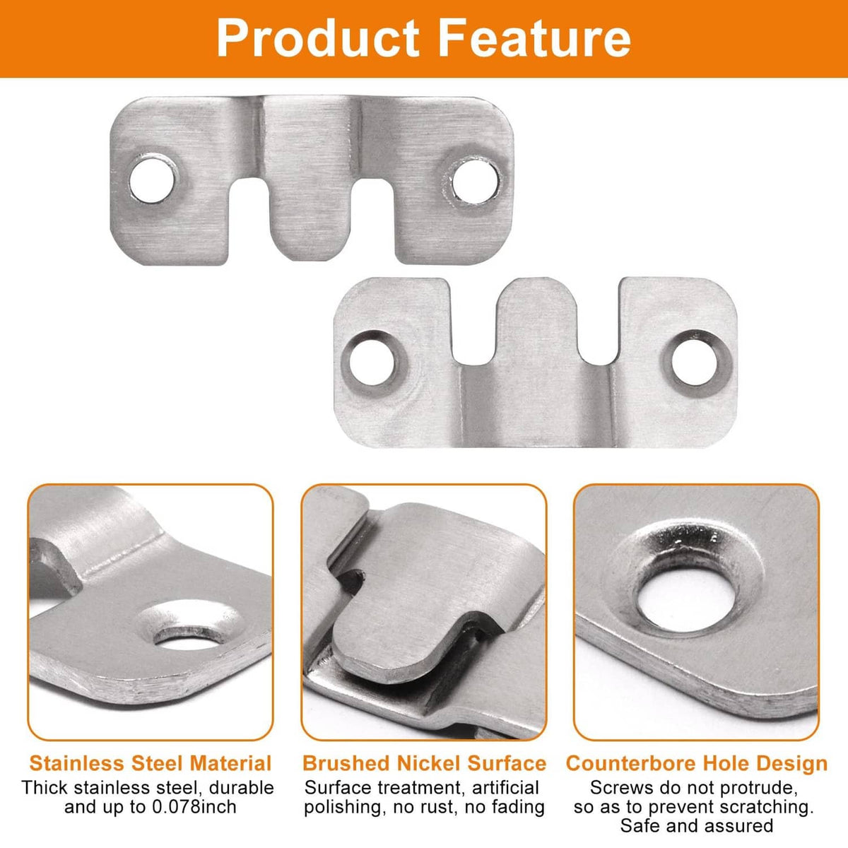 Metal sectional couch connector plate with interlocking notches and two mounting holes