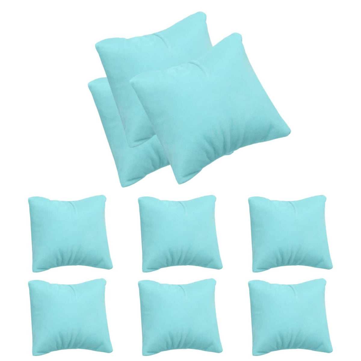 Velvet jewelry display pillow set, light blue square pillows