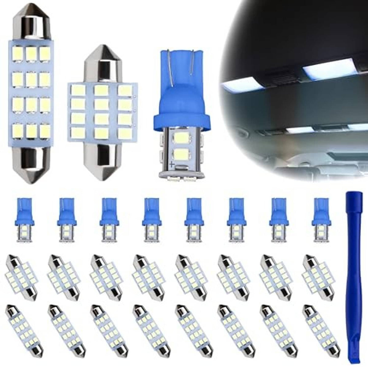 Car LED dome light bulbs set, blue base and white SMD LED array
