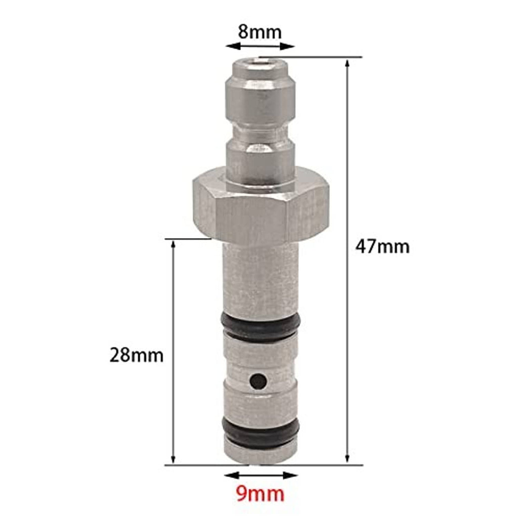Quick-filling probe with hex fittings and O-ring seals, shown with dimensions