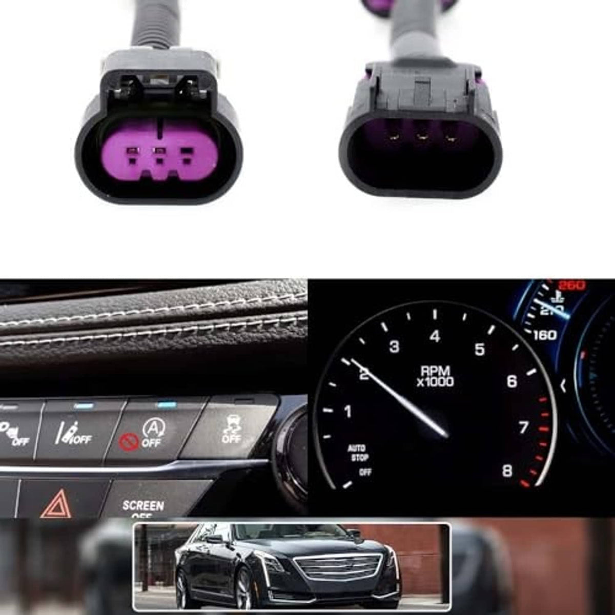 Auto start-stop eliminator connectors with purple 3-pin sockets, two plug ends