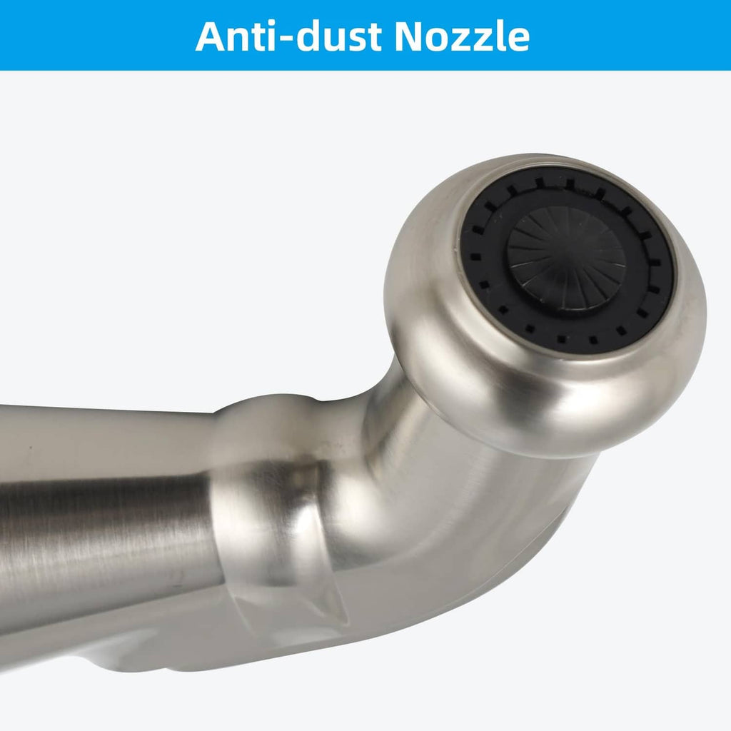Brushed nickel sprayer attachment with anti-dust nozzle and spray holes