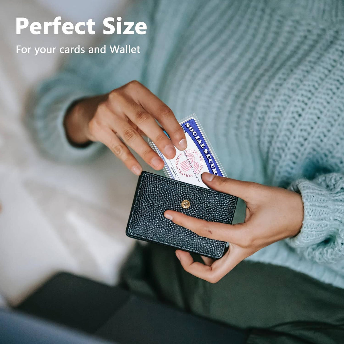 Social Security card in a clear protector sleeve placed over a wallet
