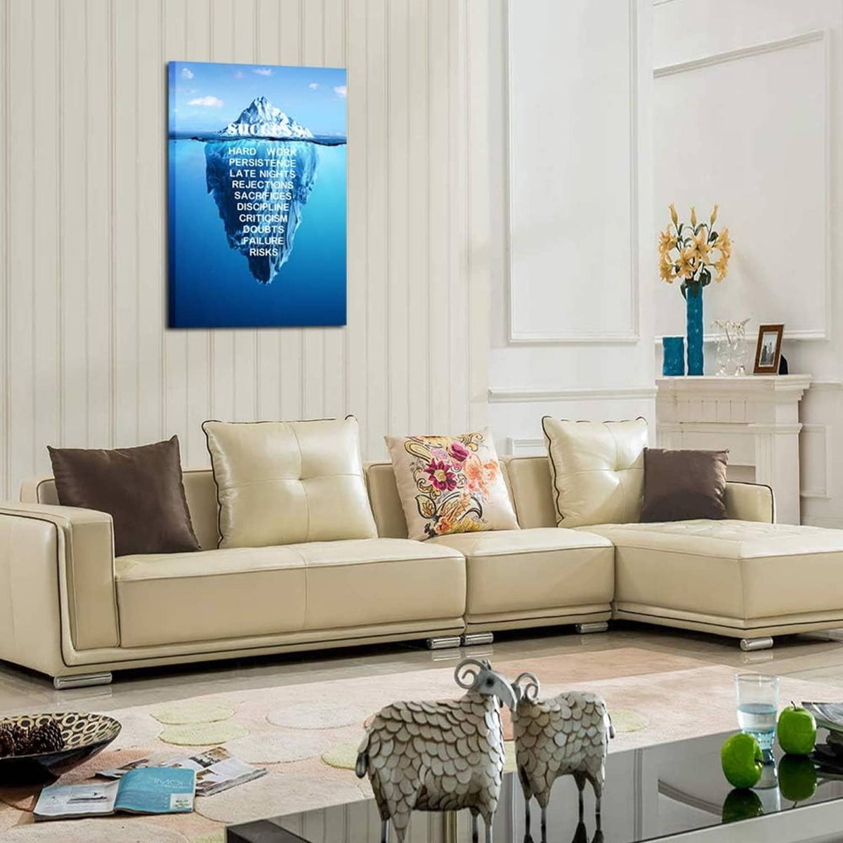 Stretched canvas wall art with iceberg artwork and stacked white success text