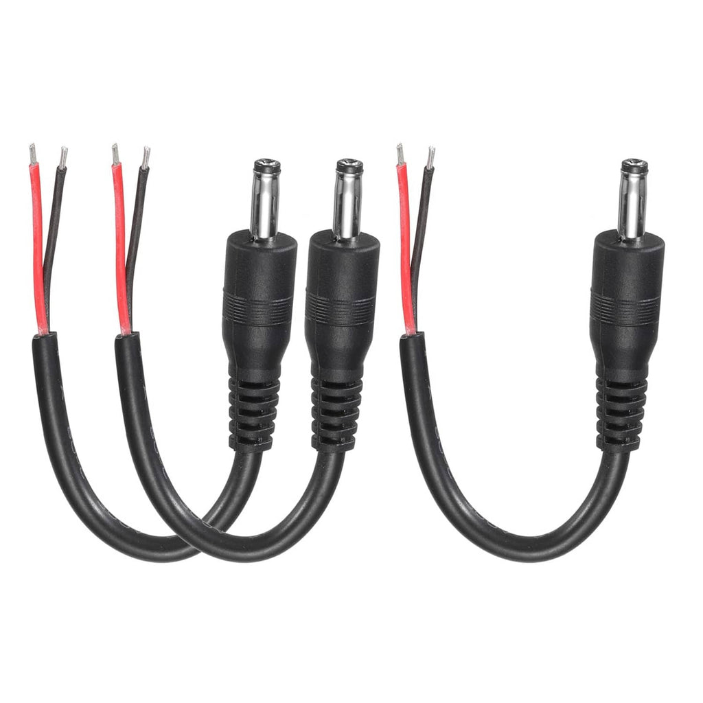 Three DC power pigtail cables with black grips and silver DC barrel plugs