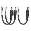 Three DC power pigtail cables with black grips and silver DC barrel plugs