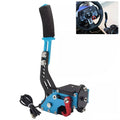 Black and blue USB handbrake shifter with sponge grip, metal bracket and base